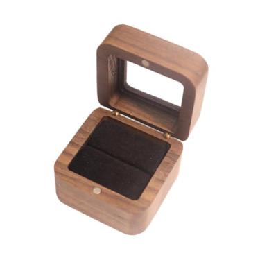Imagem de LCSVCCXA Caixa de Anel de Madeira, Caixa de Anel de Casamento com Tampa Transparente, Pequena Caixa Portátil para Anel de Noivado, Caixa de Presente para Cerim, Veludo preto
