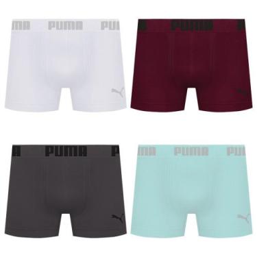 Imagem de Kit 4 Cuecas Puma Boxer Sem Costura Masculina, Verde, Branco, M