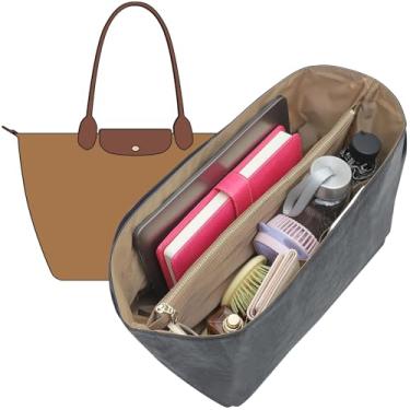 Imagem de Doxo Longchamp Inserção organizadora, inserção organizadora para bolsa média, G.oyard PM, Speedy 30, Neverfull MM e mais, organizador de bolsa de papel duplo leve à prova d'água, 6 bolsos (preto e