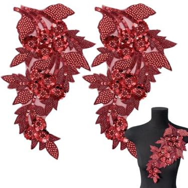 Imagem de 2 peças grandes 3D bordado com lantejoulas apliques de renda pérola apliques para roupas, adesivos DIY acessório para vestidos de noiva, decote, corpete, artesanato, faça você mesmo