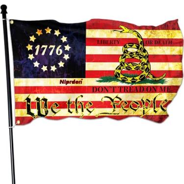 Imagem de Niprden Dont Tread On Me Bandeira de cascavel Gadsden 1776 1,7 m 1776 Manchada de chá Bandeira Americana Outdoor Interior Decoração Patriótica