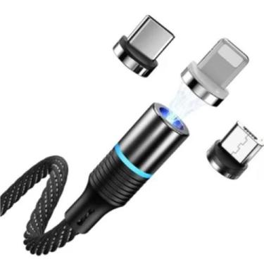 Imagem de Cabo De Celular Carregador Magnético Usb 3 Em 1 Tipo Com Led - A.R Var