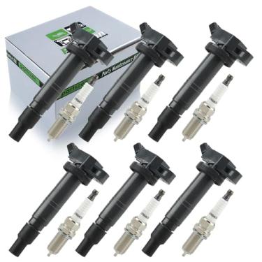 Imagem de partszen UF495 9091902248 90919A2001 Pacote de 6 peças de bobinas de ignição e 6 peças de velas de ignição de irídio adequadas para modelos Toyota Scion - Corolla 4Runner Tacoma Tundra Solara Camry GS
