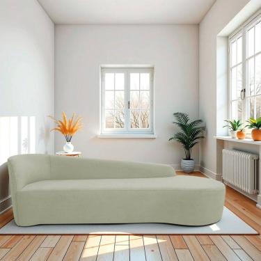 Imagem de Recamier Curvo Orgânico 180cm 3 Lugares Lado Direito para Sala Estar Bouclé Paris Verde Oliva