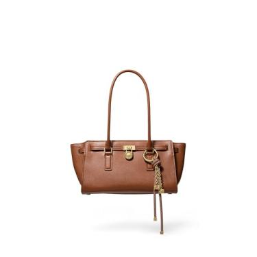 Imagem de Michael Kors Bolsa de ombro pequena Hamilton com pingente, ferragens douradas/couro urbino/bagagem