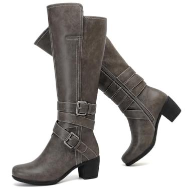 Imagem de Ruiee Botas femininas na altura do joelho com salto grosso, bico fino, confortáveis e modernas para usar no outono e inverno para mulheres., Cinza Lpu 303, 41