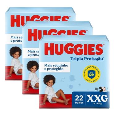 Imagem de Kit 3 Fralda Huggies Tripla Proteção Tamanho XXG Pacote Jumbo 22 Fraldas Descartáveis