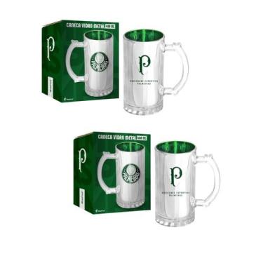 Imagem de Kit 2 Caneca Vidro Reforçado Metalic 480Ml Cerveja Palmeiras - Brasfoo
