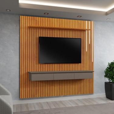 Imagem de Painel Ripado Lyon com Nicho Lyon 3 Gavetas Led e Prateleira para TV a