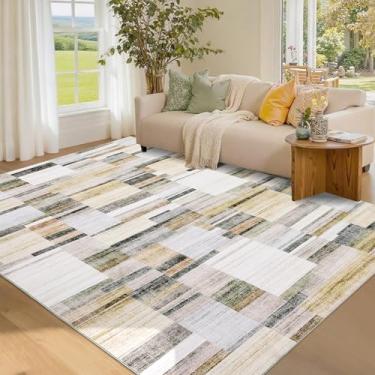 Imagem de GlowSol Tapete de área 20 x 25 cm moderno lavável para sala de estar, antiderrapante, tapete estampado geométrico, tapetes abstratos de pelo baixo macio, revestimento de piso dobrável para quarto