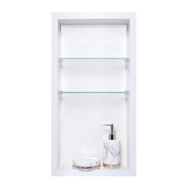 Imagem de Nicho Em Porcelanato Para Banheiro Com Prateleira De Vidro. - Belo Nic