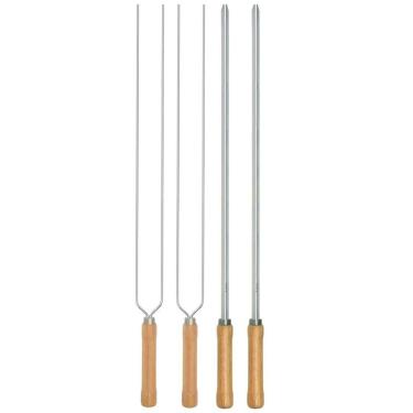 Imagem de Kit Preparo Churrasco 4Pcs Churrasqueira Espetos 55Cm Mor