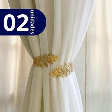 Imagem de Kit 02 Prendedores de cortina de Metal Folhas Jardim Elegante Com Deta