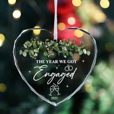 Imagem de ELOI Enfeite de vidro Mr. & Mrs. 2025, lembrança de casamento, o ano em que nos tornamos Sr. e Sra. Decoração redonda de cristal com pássaro e design floral para casal recém-casado