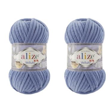 Imagem de Cobertor para bebê Alize Velluto 100% micropoliéster veludo lote de 2 skn 150 jardas 2x100 gramas, peso do fio: super volumoso (374 - azul mesclado)