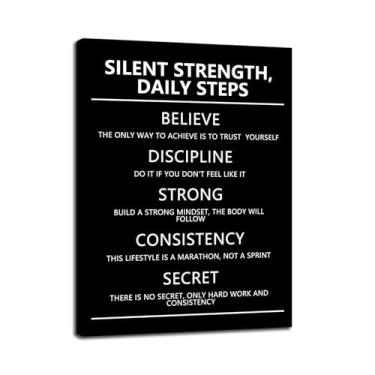 Imagem de Arte de parede em tela inspiradora força silenciosa, citação de passos diários, impressão motivacional de pintura de pôster, imagens de parede para casa, escritório, academia, decoração, arte
