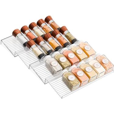 Imagem de Yieach Pacote com 4 organizadores de temperos ajustáveis na gaveta – expansível de 28 cm a 56 cm – Organizador de temperos de acrílico transparente com frascos para gaveta de cozinha, organização de
