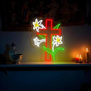 Imagem de Neonawall Cross Religious Neon Sign for Wall Decor Light Up Letters Business Led Sign Birthday Party Gifts Led Decorative Night Signs Room Decorations for Religious Family Home Bedroom Baptism Church