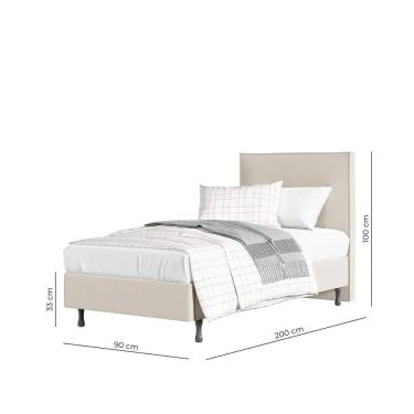 Imagem de Conjunto Cama Solteiro One E Cabeceira Veludo Pés Madeira bege