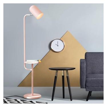 Imagem de Luminária de chão Candeeiro de pé com mesa/bandeja, mesa cabeceira moderna, excelente candeeiro leitura para quarto, sala estar ou escritório(Pink)