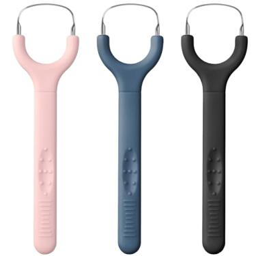 Imagem de Pacote com 3 Raspadores de Língua de Metal Colorido para Adultos em Aço Inoxidável Limpador de Língua Escova de Língua Suave e Elegante Raspadores de Língua para Mau Hálito Ferramenta de Limpeza de
