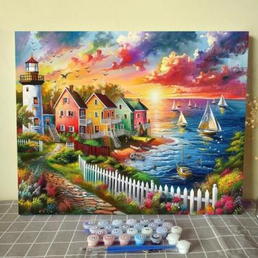 Imagem de Pinte por números Paisagem colorida da cidade litorânea de Tucocoo