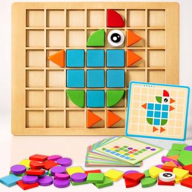 Imagem de Atividades para pacientes com demência, jogos de quebra-cabeça de madeira de 80 peças para idosos, produtos de Alzheimer de padrão de forma colorida para idosos, acessórios de tabuleiro cognitivos e