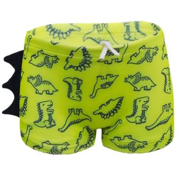 Imagem de Sunga Infantil Verde Neon Proteção Uv 50fps Estampa Dinossauro Natação Praia Baby Cordão Forro Duplo-Masculino