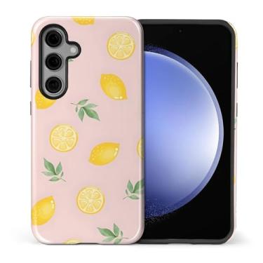 Imagem de Capa compatível com Samsung Galaxy S24 FE, capa rígida híbrida de policarbonato de 2 camadas + capa protetora de silicone, estampa limão na capa rosa macia resistente a arranhões à prova de choque