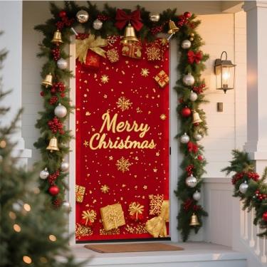 Imagem de NYZE Capa de porta de Natal, decoração de Papai Noel, decoração de Natal, pão de gengibre, faixa de Natal para férias em casa (cereja