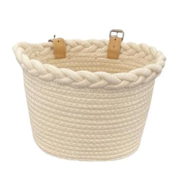 Imagem de Vaveren Cesta de bicicleta infantil com decoração frontal e alças ajustáveis ​​para meninos e meninas, parque, acampamento ao ar livre, passeios, Leite Branco