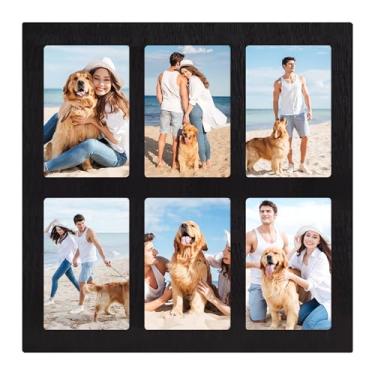 Imagem de YESKAY Colagem de porta-retrato 10 x 15 cm, colagem múltipla de fotos de 10 x 15 com vidro temperado, 16 aberturas, 10 x 15 cm, molduras de família rústicas pretas para decoração de parede ou mesa, 1