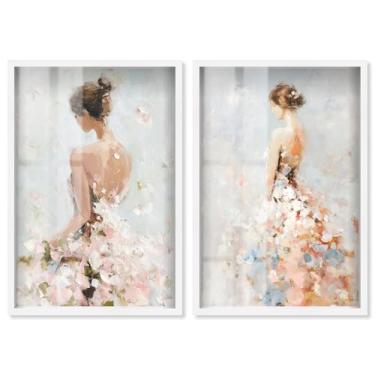 Imagem de Blush Pink Dreamscape Conjunto de 2 painéis Shadowbox Print Glam Wall Art por Art Remedy, moldura preta, 28 x 40 cm