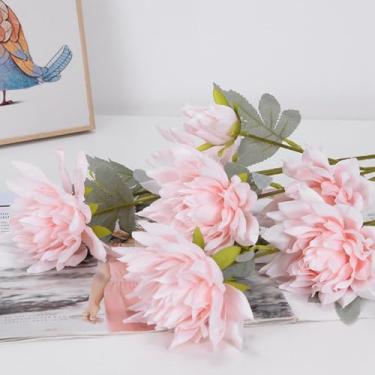 Imagem de Flor artificial – Flores de crisântemo rosa, arranjos florais falsos para casa, banheiro, escritório, mesa, mesa central, prateleira, decorações de casamento