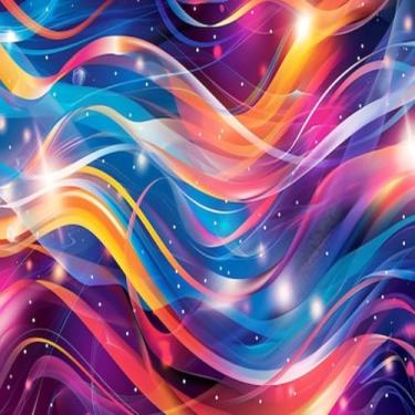 Imagem de Quadro Decorativo Abstrato Colorido com Linhas Sinuosas e Iluminação Moderno 30x30cm