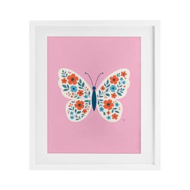 Imagem de Stupell Industries Impressão emoldurada branca borboleta floral rosa boho sob vidro, design de Jessica Beck, 53 x 43 cm