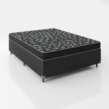 Imagem de Cama Box Casal 138 Tecido Preto Com Colchão D20 Tampo Preto 12cm