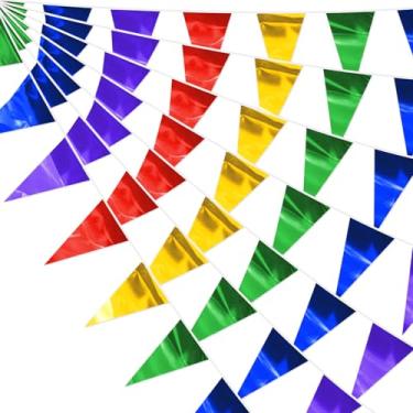 Imagem de Faixa de flâmula triângulo colorido com glitter de 1,8 m bandeira metálica, guirlanda de tecido para Natal, formatura, casamento, noivado, aniversário, despedida de solteira, chá de panela, decoração