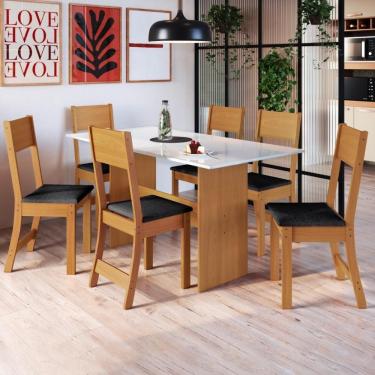 Imagem de Conjunto Sala De Jantar Fidelitá Siena Com 6 Cadeiras Freijó/off-white Assento Preto