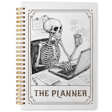 Imagem de WARDOS Caderno de escritório com esqueleto gótico engraçado 14 x 20 cm, cadernos de trabalho engraçados para anotações, material de escritório gótico, cartão de tarô Witchy the Planner, diário espiral