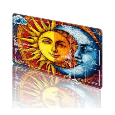 Imagem de TOEMZTFT Tapete de brinquedo para MTG, com bolsas de armazenamento grátis, tapete de jogo 61 x 35,5 cm, TCG e tapete de jogo de tabuleiro para cartas, tapete de mesa de mousepad, arte de sol e lua