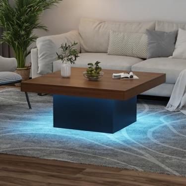 Imagem de GarveeHome Mesa de centro quadrada com luzes LED, mesas de sala de estar de 89 cm, mesas de centro modernas com luzes LED de 16 cores, mesa de coquetel para escritório em casa, apartamento, sala de