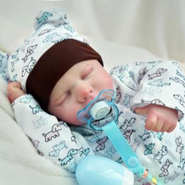 Imagem de Bebê Reborn Boneca Realistic Silicone Menino 48cm Cabelo Pintado com Urso Acessórios Pode dar Banho