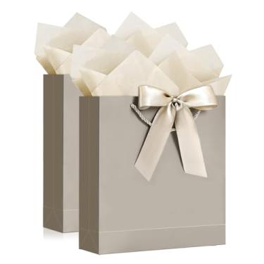 Imagem de YoungTree Saco de presente, 2 sacos de presente grandes com fita e 2 cartões comemorativos, 4 papéis de seda, saco de presente de papel com alças, sacos de presente de aniversário, sacolas de presente