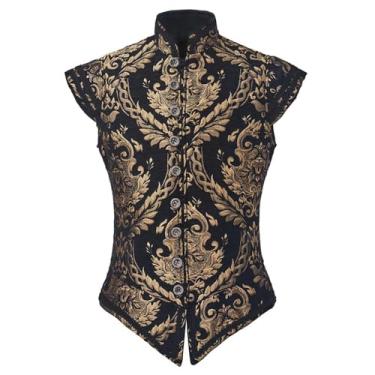Imagem de Diajosa cos Colete masculino Tudor Doublet colete vitoriano medieval renascentista Tudor Príncipe King Ren Faire Jerkin colete colete (ouro preto, P)