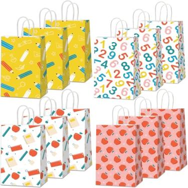Imagem de 12 peças, bolsa de presente de festa de volta às aulas para a temporada escolar, materiais de festa, primeiro e último dia de aula, sacos de guloseimas para lápis de maçã, sacos de papel com alças