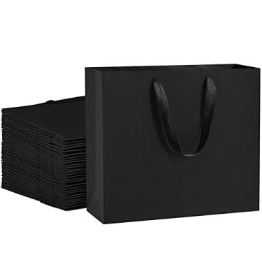 Imagem de BagDream Sacos de presente pretos 12,5 x 4,5 x 11 50 peças, sacos de papel pretos grandes com alças, sacos de presente de papel resistentes para lembrancinhas de aniversário de casamento, varejo
