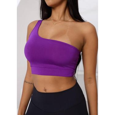 Imagem de Top Alça Única, Feminino, Esportivo, Casual, Assimétrico, Treino, Academia, Confortável.-Feminino