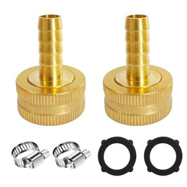 Imagem de aquadiai 2 peças 1/5.1 cm farpa x 3/4 GHT adaptador de mangueira fêmea conector de mangueira de jardim kit de reparo de mangueira de água de latão sólido com braçadeiras de aço inoxidável