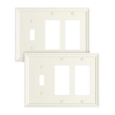 Imagem de TREEWELL Pacote com 2 placas de cobertura para interruptores de luz decorativos/duplos, amêndoas claras, modernas decorativas, placas de interruptor de parede de fibra de bambu e capas de tomada